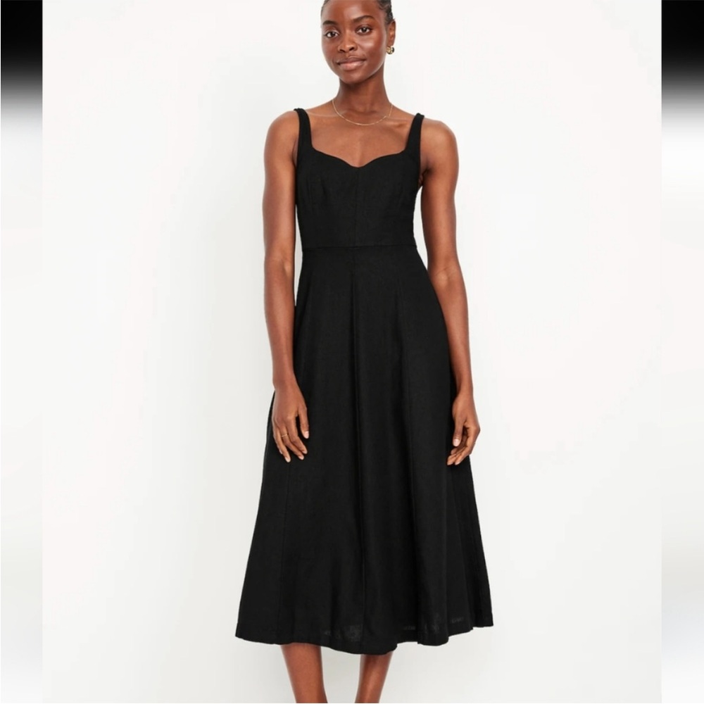 Old Navy Linen Blend Sweetheart Midi Dress Black Size XS